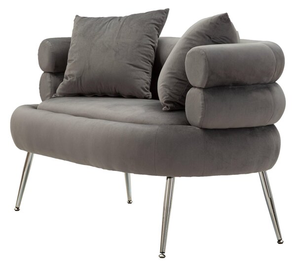 Sofa Divano due posti con gambe Argentate da assemblare, rivestito in velluto trapuntatoSILVERY PLUS Dimensioni 133x68xh69 cm con 2 cuscini colore Grigio