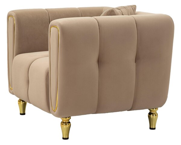 Poltrona grigio con gambe dorate da assemblare, rivestito in velluto trapuntato ALMA GREY Dimensioni 97x81xh 71 cm con cuscino colore Grigio