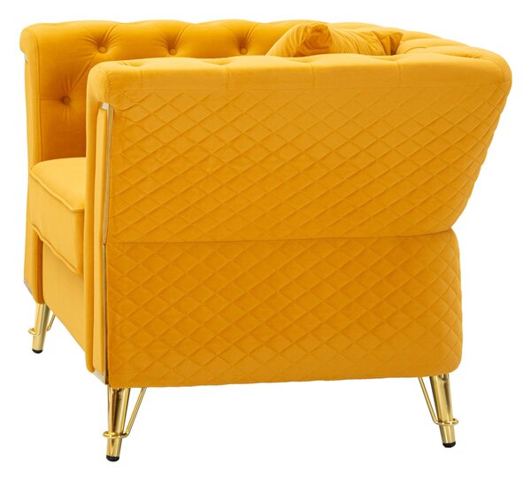 Poltrona verde con gambe dorate rivestito in velluto trapuntato Trapuntato EMY MUSTARD Dimensioni 104x83xh 76 cm colore Giallo senape