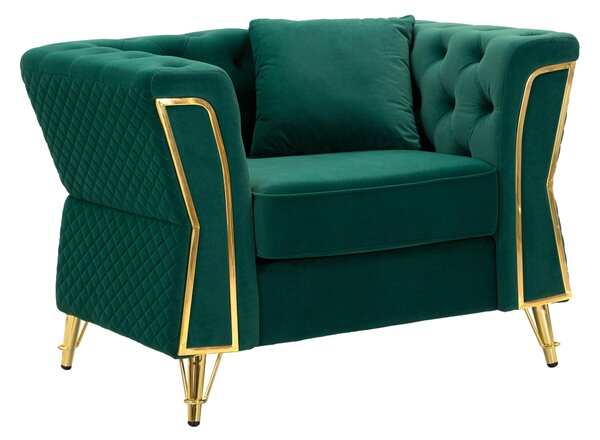 Poltrona verde con gambe dorate rivestito in velluto Trapuntato EMY MUSTARD Dimensioni 104x83xh 76 cm colore Verde