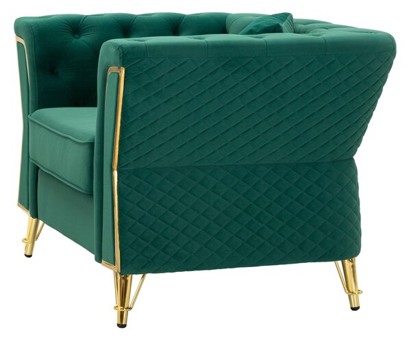Poltrona verde con gambe dorate rivestito in velluto Trapuntato EMY MUSTARD Dimensioni 104x83xh 76 cm colore Verde