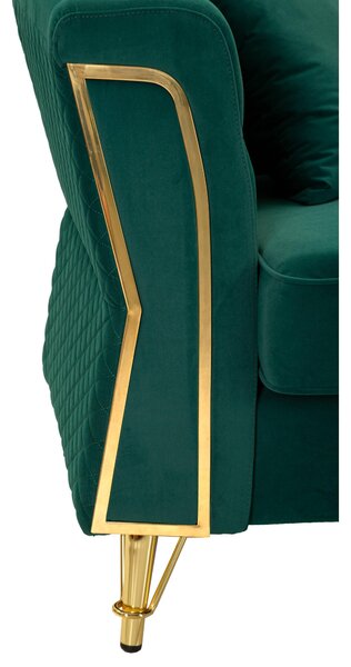 Divano due posti verde con gambe dorate Rivestimento in Velluto Trapuntato Dimensioni 162x73xh 86 cm colore Verde