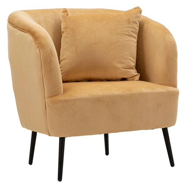Poltrona con gambe Nere rivestito in morbida Pelliccia EMY MUSTARD Dimensioni 73x66xh 79 cm con cuscino colore Marrone