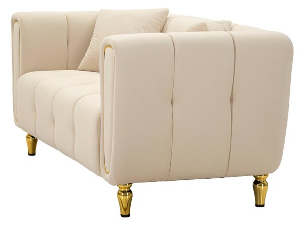 Divano due posti crema con gambe dorate rivestito in velluto trapuntato ALMA CREAM Dimensioni 158x81xh 71 cm colore Crema