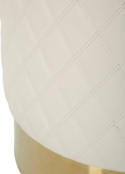 Pouf rotondo bianco trapuntato in simil pelle con base oro SHARON Dimensioni 36x36x h39 cm, Rivestimento simil pelle bianco