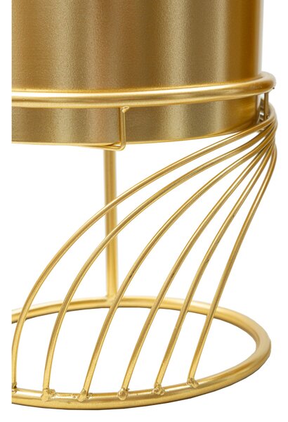 Set di due porta vasi in metallo dorato, rifinito con foglie intrecciate Dimensioni � 23x h 43-20x h 36cm portavasi e piedistallo in metallo oro