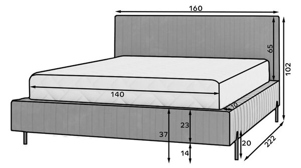 Letto matrimoniale imbottito blu scuro con contenitore e rete inclusi 140x200 cm Plissa – ELTAP