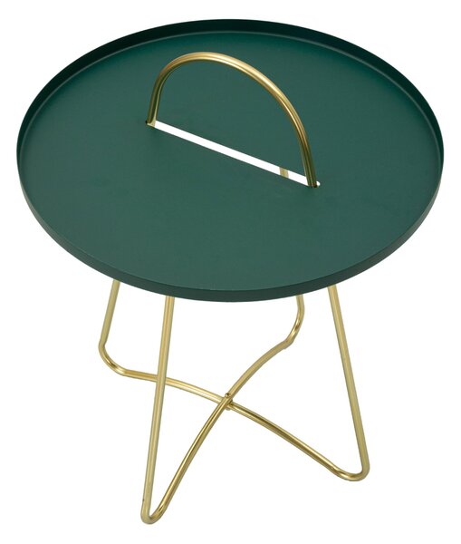 Tavolino verde satinato con gambe dorate, GRENT , Dimensioni 45x45x h 59 cm -Peso 2 kg Metallo colore Verde e ORO