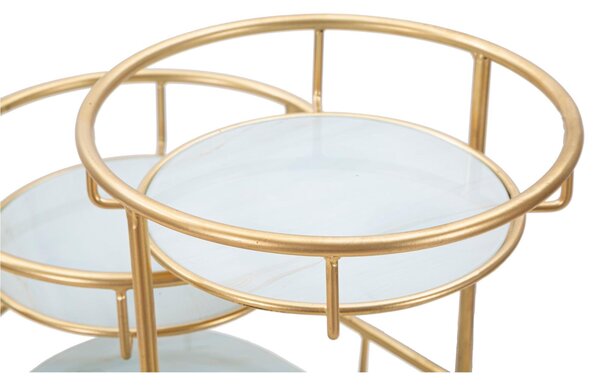 Svuotatasche a tre livelli in metallo dorato con piano in vetro, GLAMY CIRCLE dimensioni 36x22,5x27 cm peso 6,2 kg, vetro a specchio