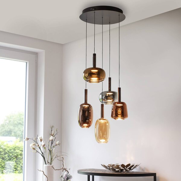 Paul Neuhaus Lampada a sospensione in vetro Irides, dimmerabile, Multicolore, Soggiorno / Sala da pranzo, Vetro, Moderno, Lampada a sospensione