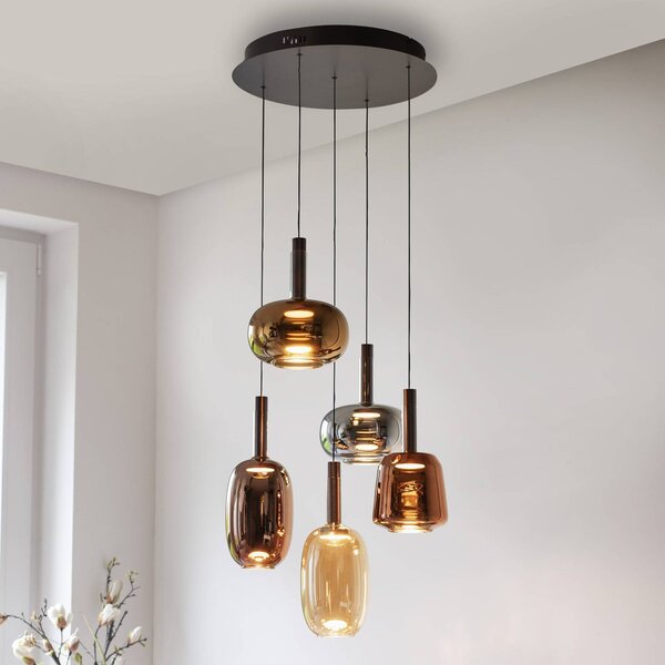 Paul Neuhaus Lampada a sospensione in vetro Irides, dimmerabile, Multicolore, Soggiorno / Sala da pranzo, Vetro, Moderno, Lampada a sospensione