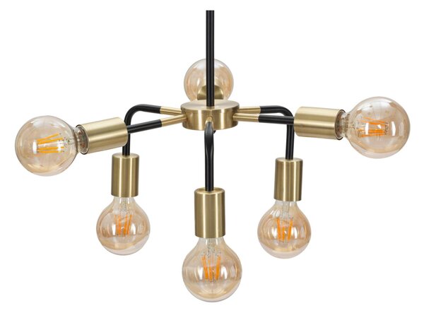 Lampadario con 6 punti luce in metallo nero e dorato.DARKY, Dimensioni � 37x81 cm sfere in vetro bianco telaio oro nero