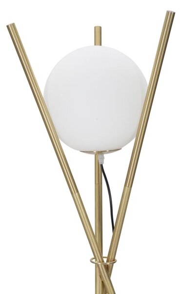 Piantana in metallo dorato con sfera in vetro bianco. GLAMY dimensioni � 55x155 cm -peso 8,00 kg con 1 lampada colore bianco