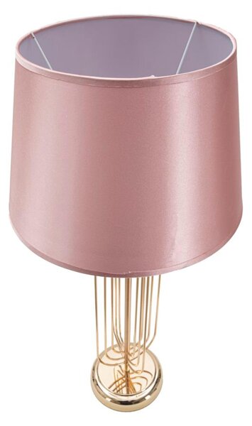 Lampada da tavolo in stile glam in metallo Dorato KRISTA Dimensioni � 33xh 64 cm in metallo decori metallici concentrici paralume in tessuto Rosa