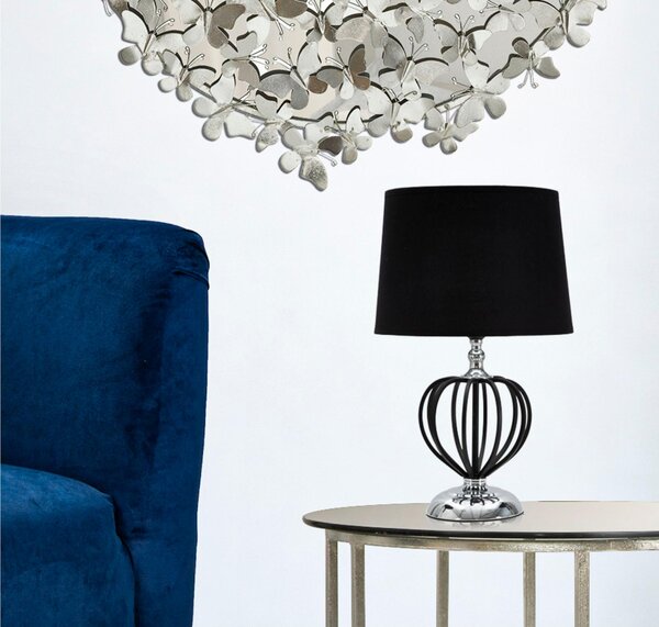 Lampada da tavolo in stile glam in metallo DARKY SILVER Dimensioni � 28xh 44,5cm in metallo dark paralume in tessuto Nero