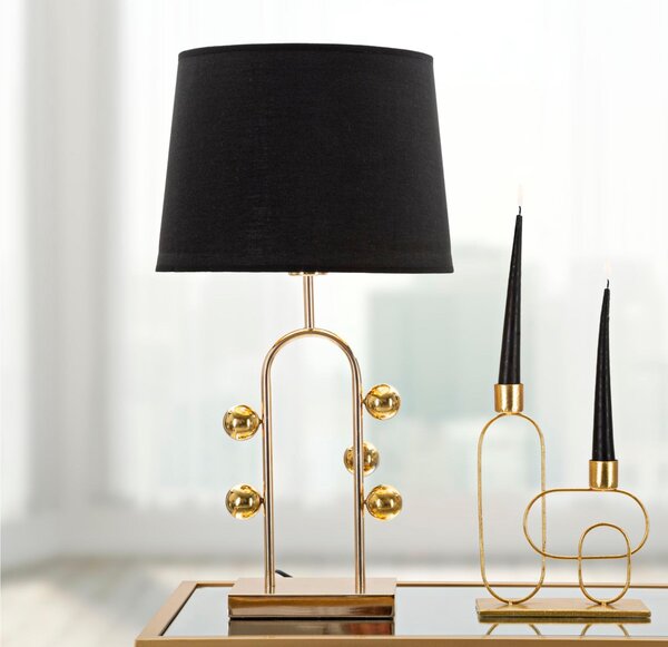 Lampada da tavolo in metallo dorato e nero BUBBLE Dimensioni � 25xh 44 cm in metallo dorato con sfere decorative in oro