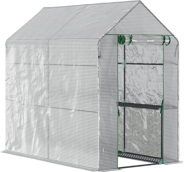 Serra in plastica Outsunny, serra accessibile con 4 ripiani, serra per pomodori, serra da semina con porta, acciaio verde, PE, 120 x 186 x 190 cm