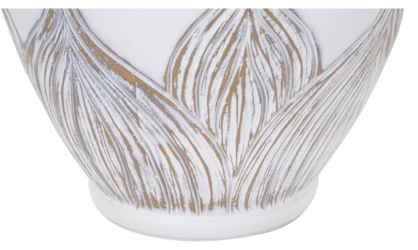 Lampada da tavolo in resina Ovale Dimensioni � 38x h 67 cm in ceramica bianca design decorazioni lineari foglie