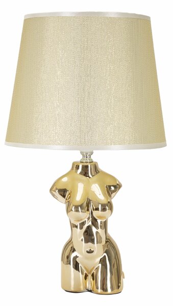 Lampada da comodino in ceramica dorata forma di busto di donna Dimensioni � 25x h 39,5 cm in ceramica bianca paralume in tessuto beige