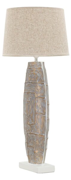 Lampada da Terra in resina con eleganti decorazioni geometriche in rilievo TOWER Dimensioni 38xh 90 cm in resina e paralume in tessuto beige