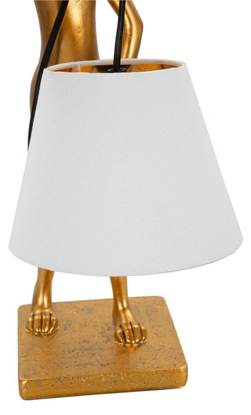 Lampada da tavolo in resina dorata a forma di coniglio Dimensioni 26x16xh 47 cm in resina dorata e paralume in tessuto bianco