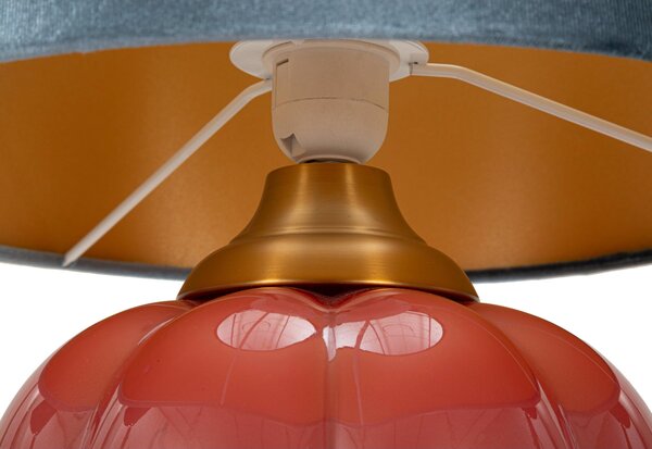 Lampada con base rossa HELENE BALL in vetro e paralume Dimensioni 32,5x32,5x h50 cm Lampada E-27 Attacco con filo FILO colore rosso -blu