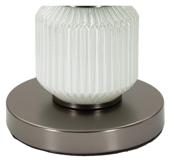 Lampada da Tavolo base in vetro Bianco e paralume in velluto Grigio32x32x h 57 cm Lampada E-27 Attacco con filo FILO colore grigio