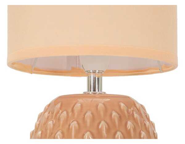 Lampada da comodino con base ROSA e decorazioni in rilievo PONTUS PEACH Dimensioni � 15x h 30 cm Lampada E-27 Attacco con filo FILO paralume colore Pesca