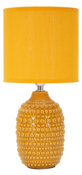 Lampada da comodino con base OCRA e decorazioni in rilievo POINTS MUSTARD Dimensioni � 15x h 30 cm Lampada E-27 Attacco con filo FILO paralume colore Ocra