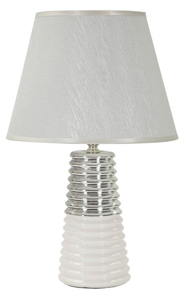 Lampada da tavolo in ceramica bianca e argentataDimensioni � 25x h 41 cm Lampada E-27 Attacco con filo FILO decorata paralume in tessuto argentato