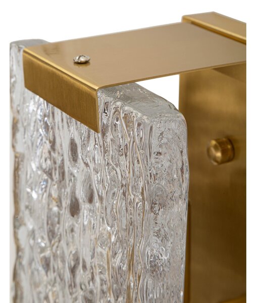 Lampada rettangolare da parete con 2 punti luce in metallo dorato Dimensioni 36x15x h 10 cm V vetro con particolare lavorazione in rilievo colore oro