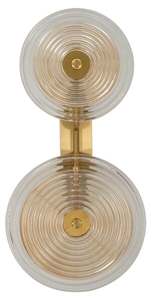 Lampada da parete con 2 punti luce in metallo dorato Dimensioni 25x10x h 52cm eleganti paralumi in vetro con decorazioni in rilievo