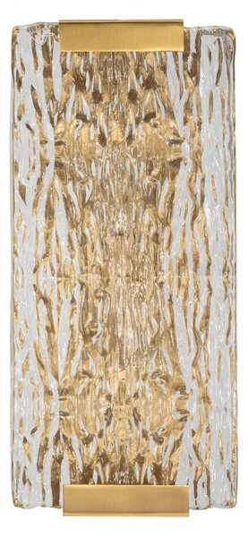 Lampada rettangolare da parete con 2 punti luce in metallo dorato Dimensioni 36x15x h 10 cm V vetro con particolare lavorazione in rilievo colore oro