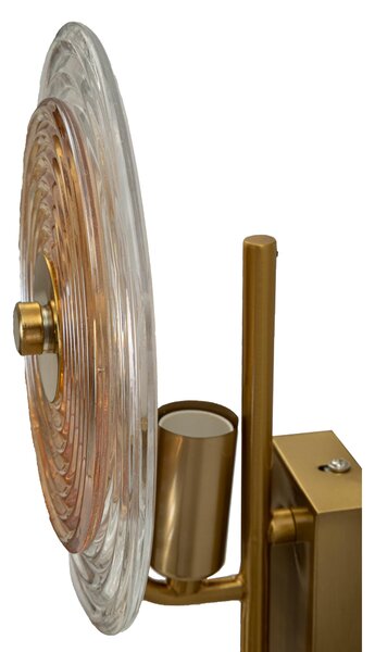 Lampada da parete con 2 punti luce in metallo dorato Dimensioni 25x10x h 52cm eleganti paralumi in vetro con decorazioni in rilievo