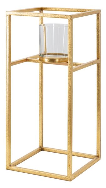 Porta candele in Metallo dorato con bicchierino in vetro 15x15xh35 cm struttura e candele design geometrico colore oro