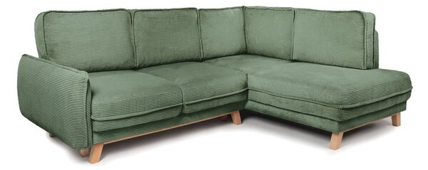 Divano angolare in verde chiaro allungabile (con penisola a destra) con rivestimento in velluto a coste Tori – Bonami Selection