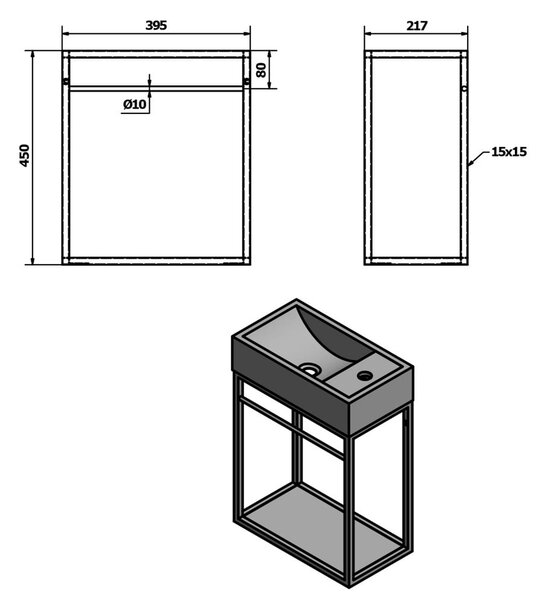 Mobile senza lavabo nero in metallo da appendere 39,5x45 cm Crest – Sapho