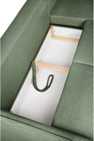 Divano angolare in verde chiaro allungabile (con penisola a destra) con rivestimento in velluto a coste Tori – Bonami Selection