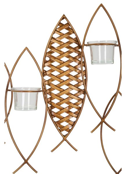Porta candele da Muro in Metallo dorato design serie di Pesci FISH 60x14xh 56 cm design serie di Pesci 4 candele multicolor