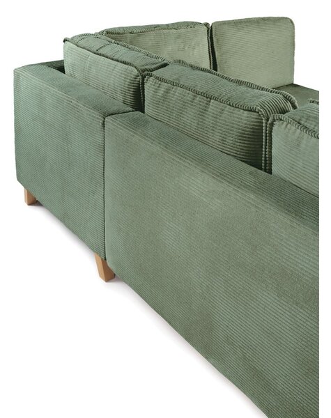 Divano angolare in verde chiaro allungabile (con penisola a destra) con rivestimento in velluto a coste Tori – Bonami Selection
