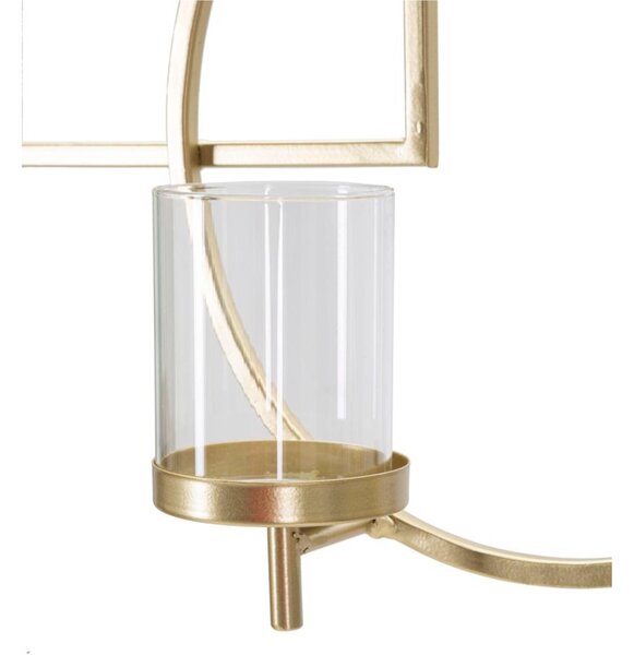 Porta candele da Muro in Metallo dorato design Geometrico 70x8,5xh36 cm struttura e 5 candele design geometrico colore oro