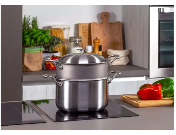 Cuocivapore 2 manici con casseruola pi� coperchio In Titanio al 100x100 TRITANIA ZERO-TOXIC, Zero Nickel superficie di cottura in titanio massiccio diametro 24x h29 cm