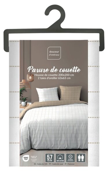 Set copripiumino e federa bianco/beige in cotone per letto matrimoniale 200x200 cm Cadria – douceur d'intérieur