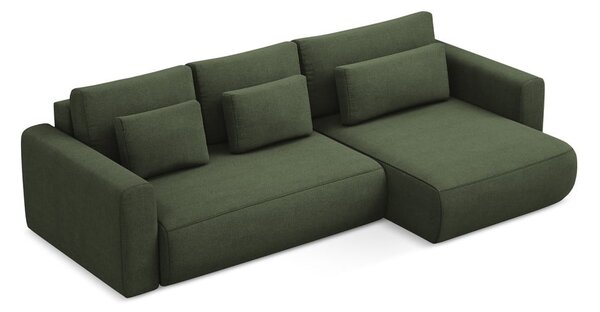 Divano angolare color kaki allungabile/con contenitore (con penisola a destra/con chaise lounge) Kapua – Makamii