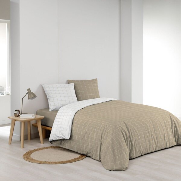 Set copripiumino e federa bianco/beige in cotone per letto matrimoniale 200x200 cm Cadria – douceur d'intérieur