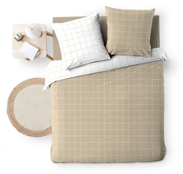 Set copripiumino e federa bianco/beige in cotone per letto matrimoniale 200x200 cm Cadria – douceur d'intérieur