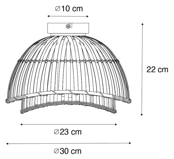 Plafoniera orientale nera con bambù naturale 30 cm - Pua