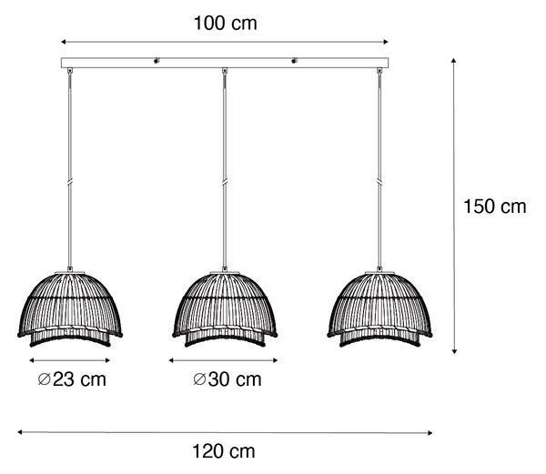Lampada a sospensione orientale nera con bambù naturale 3 luci - Pua