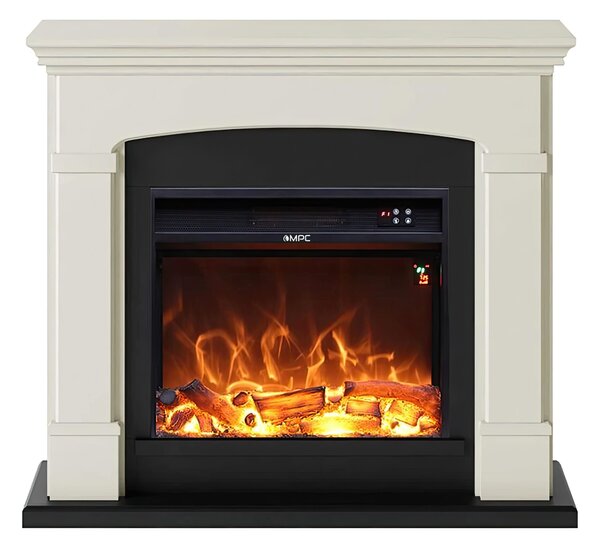 Camino Da Terra Siena Con Bruciatore Elettrico da 1500w, Dimensioni 107x24,5xh 95,2 cm con Telecomando, Reale Effetto Fiamma Led Realizzato In Legno MDF Di Alta Qualit� Bianco Crema