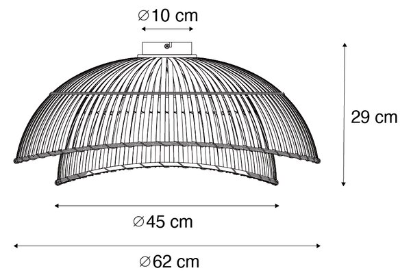 Plafoniera orientale nera con bambù naturale 62 cm - Pua